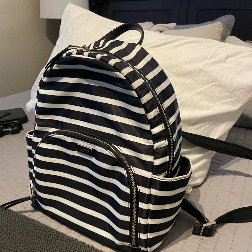 Kate Spade black and white Striped Backpack “Dawn” size Large